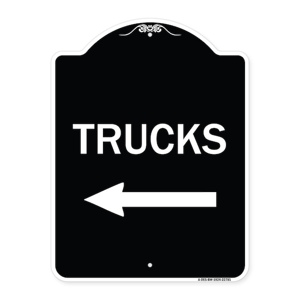 Signmission Trucks Trucks With Left Arrow Heavy-Gauge Aluminum Architectural Sign, 24" x 18", BW-1824-22781 A-DES-BW-1824-22781 - main